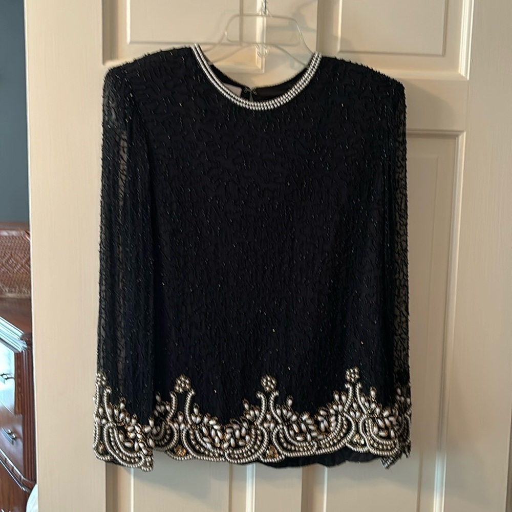 Vintage Lawrence Kazar beaded shirt size petite small